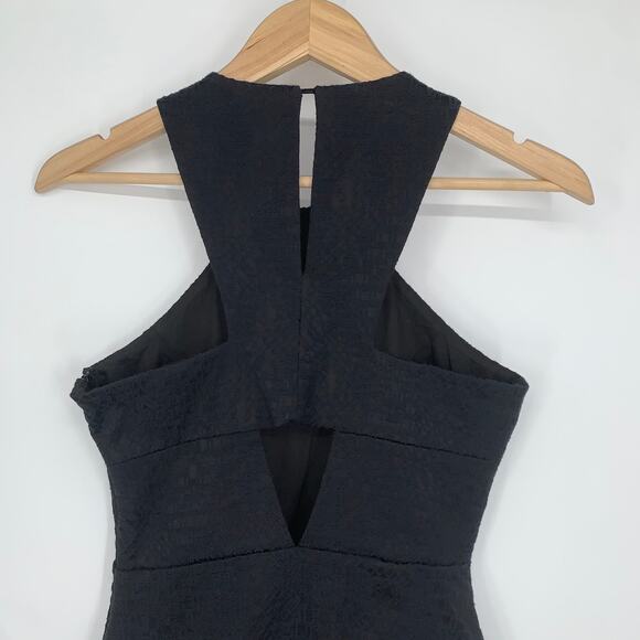 Parker Barcelona Cutout Racerback Halter Ruffle Hem Jacquard Mini Dress, Black - Picture 7 of 11